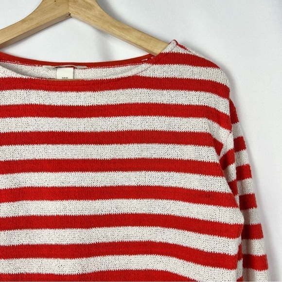 H&M Red & White Textured Knit Striped Boxy Sweater XS - Picture 3 of 3